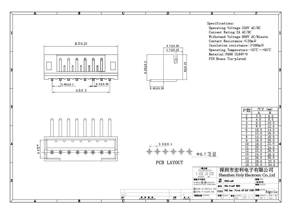 PH2.0-12P弯针插座弯脚座弯针座2.0MM间距接插件连接器,宏利